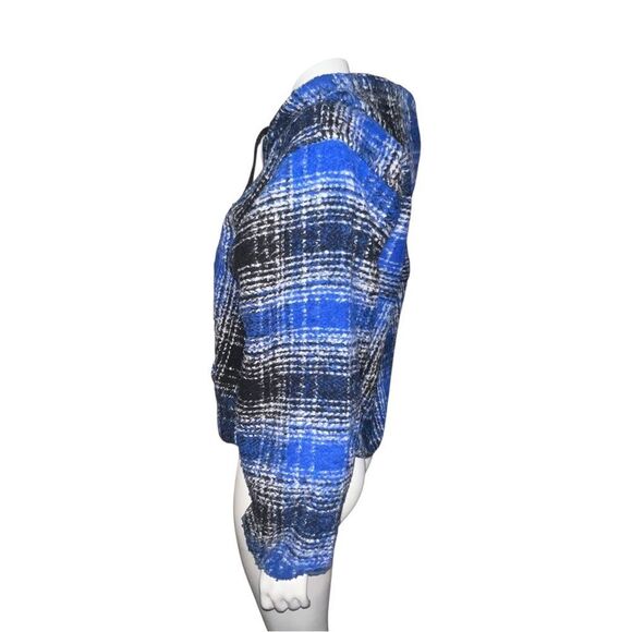 Earth Ragz Women's Blue & Black Plaid Cropped Jacket Hooded Small EUC - Picture 3 of 7